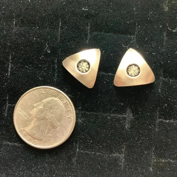 CZ and stainless steel stud post triangle earrings - Picture 2 of 6